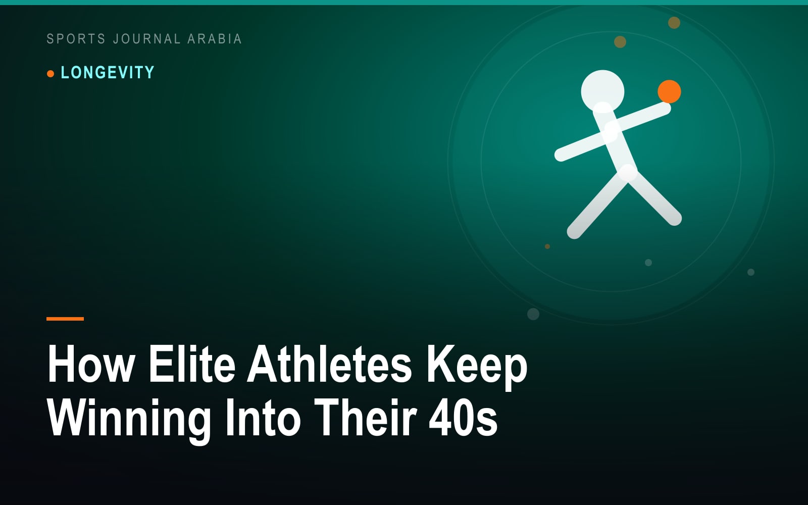 Conceptual illustration of an athlete's silhouette overlaid with data lines and a rising performance curve extending past age 40.